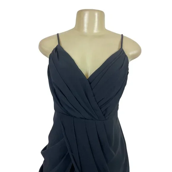 Do+Be Black Draped Midi Dress With Spaghetti Straps Elegant Size S - New - Picture 4 of 10
